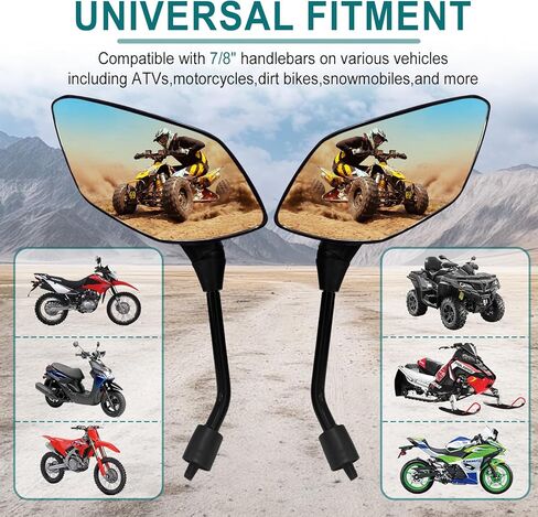 QYMOTO ATV Mirrors,7/8" Handlebar Rear View Mirror,Fit Motorcycle,Scooter,Mobility,Moped,4 wheeler Quad,Complete Installation Kit 8mm&10mm Multiple Adapters for Polaris Sportsman,CFMOTO Cforce in Kuwait