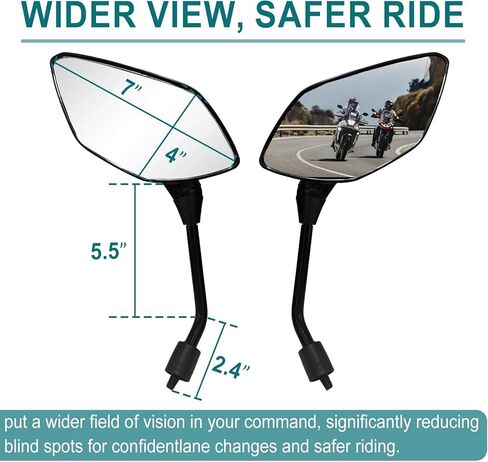 QYMOTO ATV Mirrors,7/8" Handlebar Rear View Mirror,Fit Motorcycle,Scooter,Mobility,Moped,4 wheeler Quad,Complete Installation Kit 8mm&10mm Multiple Adapters for Polaris Sportsman,CFMOTO Cforce in Kuwait