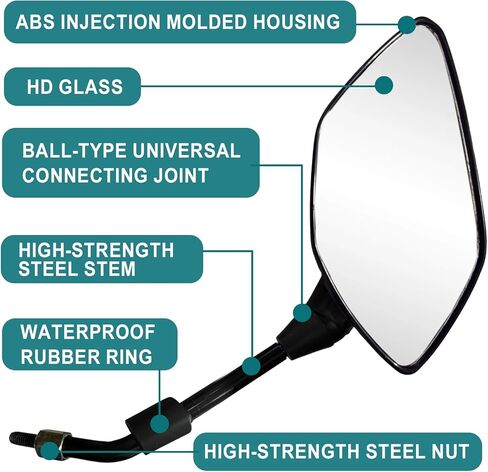 QYMOTO ATV Mirrors,7/8" Handlebar Rear View Mirror,Fit Motorcycle,Scooter,Mobility,Moped,4 wheeler Quad,Complete Installation Kit 8mm&10mm Multiple Adapters for Polaris Sportsman,CFMOTO Cforce in Kuwait
