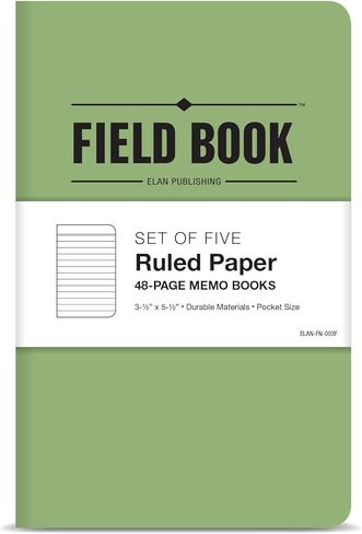 Elan Publishing Company Field Notebook/Pocket Journal - 3.5"x5.5" - Green - Lined Memo Book - Pack of 5 in Kuwait