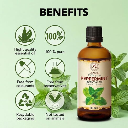 Peppermint Essential Oil 3.4 Fl Oz (100ml) - Mentha Piperita - Home Fragrance - Aromatherapy - 100% Pure & Natural Mint Oil for Body Care - Diffusers - Sauna - Relaxation - Calming in Saudi Arabia