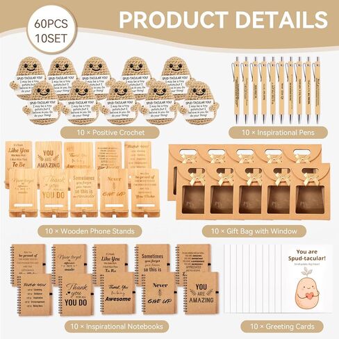 60 PCS/10 Sets Teacher Employee Appreciation Gifts Bulk – Thank You Gifts for Coworkers with Kraft Paper Gift Bags,Greeting Card,Inspirational Notebooks,Phone Stand,Team Gift for Staff, Nurse, Office in Kuwait