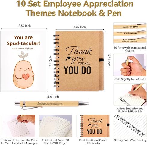 60 PCS/10 Sets Teacher Employee Appreciation Gifts Bulk – Thank You Gifts for Coworkers with Kraft Paper Gift Bags,Greeting Card,Inspirational Notebooks,Phone Stand,Team Gift for Staff, Nurse, Office in Kuwait