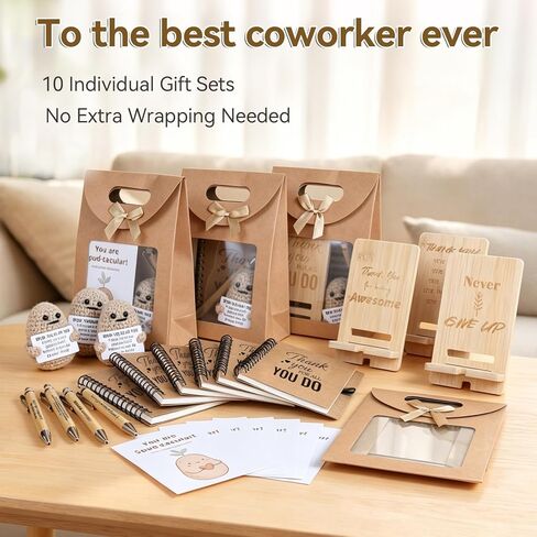 60 PCS/10 Sets Teacher Employee Appreciation Gifts Bulk – Thank You Gifts for Coworkers with Kraft Paper Gift Bags,Greeting Card,Inspirational Notebooks,Phone Stand,Team Gift for Staff, Nurse, Office in Kuwait