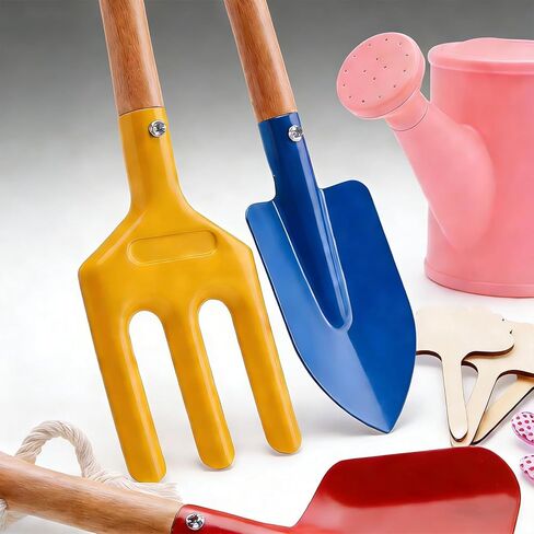 Kids Gardening Tools Set Toddler Gardening Kit with Apron & Tote Bag, Shovel, Fork, Trowel and Gloves, Outdoor Gardening Toys Easter Gifts for Children Ages 3-10 in Kuwait