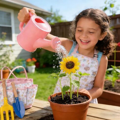 Kids Gardening Tools Set Toddler Gardening Kit with Apron & Tote Bag, Shovel, Fork, Trowel and Gloves, Outdoor Gardening Toys Easter Gifts for Children Ages 3-10 in Kuwait
