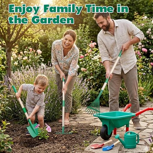 CUTE STONE Kids Gardening Tools Set - 9PCS Outdoor Toys for Toddlers with Wheelbarrow, Shovel, Rake & Watering Can - Durable Kids Gardening Kit for Backyard, Sandbox, Indoor & Outdoor Play Ages 3-5 in Kuwait