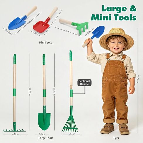 CUTE STONE Kids Gardening Tools Set - 9PCS Outdoor Toys for Toddlers with Wheelbarrow, Shovel, Rake & Watering Can - Durable Kids Gardening Kit for Backyard, Sandbox, Indoor & Outdoor Play Ages 3-5 in Kuwait
