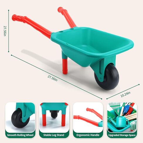 CUTE STONE Kids Gardening Tools Set - 9PCS Outdoor Toys for Toddlers with Wheelbarrow, Shovel, Rake & Watering Can - Durable Kids Gardening Kit for Backyard, Sandbox, Indoor & Outdoor Play Ages 3-5 in Kuwait