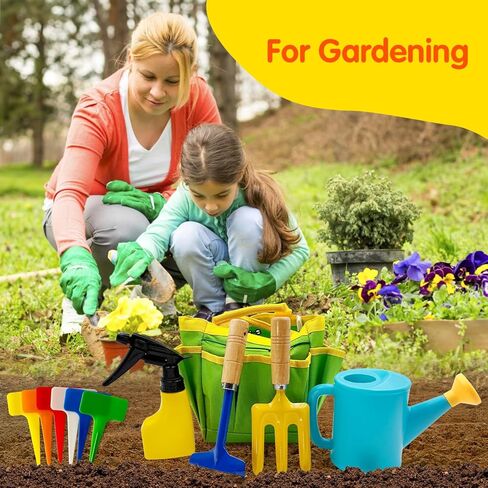 Kids Gardening Tools Set Includes Toddler Gardening Gloves, Sturdy Tote Bag, Watering Can, Shovel, Rake, Trowel, Children Apron, Garden Notebook - Easter Gifts for Toddler in Kuwait