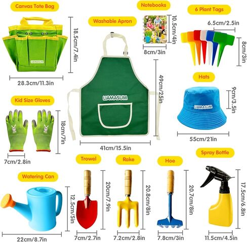Kids Gardening Tools Set Includes Toddler Gardening Gloves, Sturdy Tote Bag, Watering Can, Shovel, Rake, Trowel, Children Apron, Garden Notebook - Easter Gifts for Toddler in Kuwait