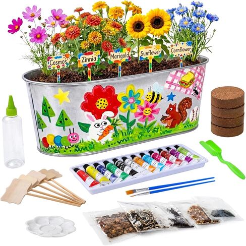 Large Paint & Plant Flower Growing Kit for Kids with 5 Flower Seeds, Gift Ideas Age 5 6 7 8-12 Years, Fun Kids Gardening Set, Birthday Crafts Gifts for Girls & Boys, Art Projects for Ages 5-12 Years in Kuwait