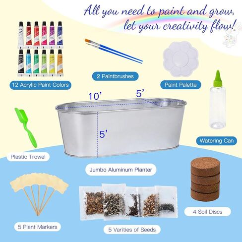 Large Paint & Plant Flower Growing Kit for Kids with 5 Flower Seeds, Gift Ideas Age 5 6 7 8-12 Years, Fun Kids Gardening Set, Birthday Crafts Gifts for Girls & Boys, Art Projects for Ages 5-12 Years in Kuwait