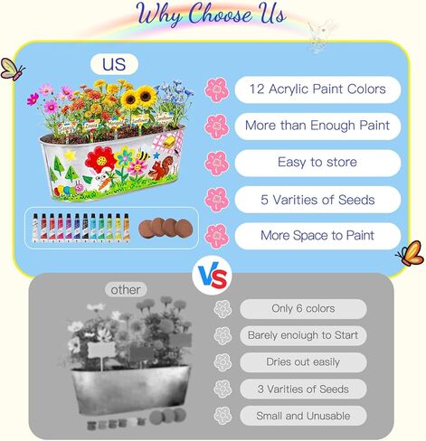 Large Paint & Plant Flower Growing Kit for Kids with 5 Flower Seeds, Gift Ideas Age 5 6 7 8-12 Years, Fun Kids Gardening Set, Birthday Crafts Gifts for Girls & Boys, Art Projects for Ages 5-12 Years in Kuwait