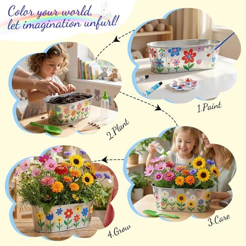 Large Paint & Plant Flower Growing Kit for Kids with 5 Flower Seeds, Gift Ideas Age 5 6 7 8-12 Years, Fun Kids Gardening Set, Birthday Crafts Gifts for Girls & Boys, Art Projects for Ages 5-12 Years in Kuwait