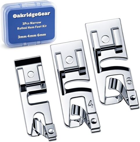 3Pcs Narrow Rolled Hem Sewing Machine Presser Foot Set (3mm, 4mm and 6mm) for All Low Shank Snap-On Singer, Brother, Janome, Babylock, Euro-Pro, Kenmore, White, Elna Sewing Machines in Kuwait