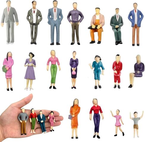 20 Pcs 1:25 Scale Mini People Figurines Tiny Painted Plastic Miniature People Sitting Standing Model Trains Architectural Figures for Miniature Scenes Diorama Village in Kuwait