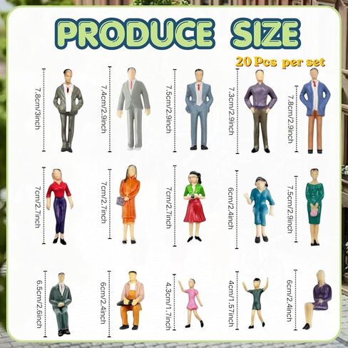 20 Pcs 1:25 Scale Mini People Figurines Tiny Painted Plastic Miniature People Sitting Standing Model Trains Architectural Figures for Miniature Scenes Diorama Village in Kuwait