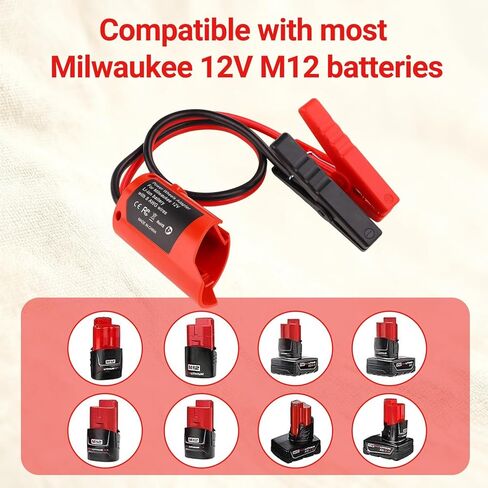 Jumper Cable Clamps for Car with Adapter Compatible with Mil-waukee M12 12V Batteries, Silicone wire 8AWG 2FT Alligator Clips Automotive, Fit for Cars Light Trucks Car Jump Starting Using Tool in Saudi Arabia