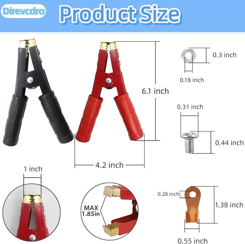 4PCS Heavy Duty Battery Jumper Cable Clamps, 1000A Pure Copper Alligator Clips Replacement for Car Battery Charger, Booster Cable Ends for Auto Vehicle Truck Boat, 12V-24V (2 Red & 2 Black) in Kuwait
