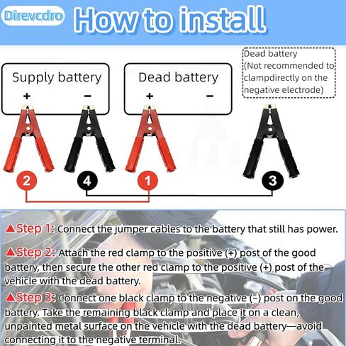 4PCS Heavy Duty Battery Jumper Cable Clamps, 1000A Pure Copper Alligator Clips Replacement for Car Battery Charger, Booster Cable Ends for Auto Vehicle Truck Boat, 12V-24V (2 Red & 2 Black) in Kuwait
