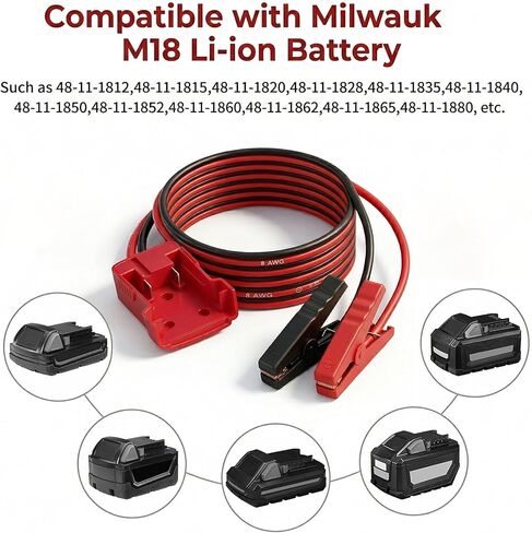مقاطع التمساح لكابلات التوصيل المتوافقة مع بطاريات Mil.waukee M18 18V، سلك السيليكون 8AWGV3.3FT كابلات معززة للسيارات لبطارية أداة بدء التشغيل، مقاومة درجة الحرارة 392 درجة فهرنهايت 200 درجة مئوية in Saudi Arabia