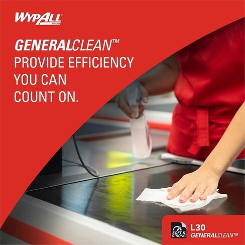 مساحات Wypall L30 للأغراض العامة - 11 بوصة × 10.40 بوصة - 70 ورقة/لفة - بيضاء - مثقوبة، خفيفة التحمل، قوة رطبة، ناعمة، معززة، ماصة، مقاومة للمذيبات - للوجه واليد والأغراض العامة، in Kuwait