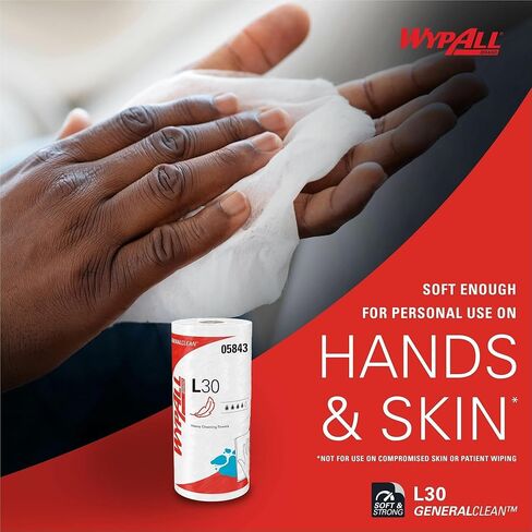 مساحات Wypall L30 للأغراض العامة - 11 بوصة × 10.40 بوصة - 70 ورقة/لفة - بيضاء - مثقوبة، خفيفة التحمل، قوة رطبة، ناعمة، معززة، ماصة، مقاومة للمذيبات - للوجه واليد والأغراض العامة، in Kuwait