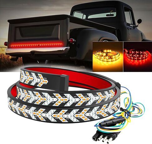60 Inch LED Tailgate Light Bar Strip, Strobe Tail Light Strips LED Bar Brake Reverse Turn Signal LED Strips, Red & Amber Sequential Lighting, Waterproof Flexible Tailgate Lights for Trucks Pickup Van in Kuwait