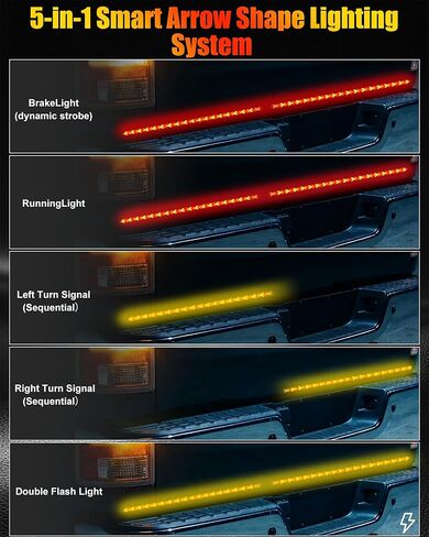 60 Inch LED Tailgate Light Bar Strip, Strobe Tail Light Strips LED Bar Brake Reverse Turn Signal LED Strips, Red & Amber Sequential Lighting, Waterproof Flexible Tailgate Lights for Trucks Pickup Van in Kuwait