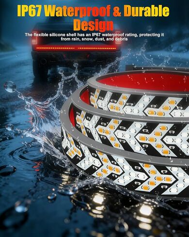 60 Inch LED Tailgate Light Bar Strip, Strobe Tail Light Strips LED Bar Brake Reverse Turn Signal LED Strips, Red & Amber Sequential Lighting, Waterproof Flexible Tailgate Lights for Trucks Pickup Van in Kuwait