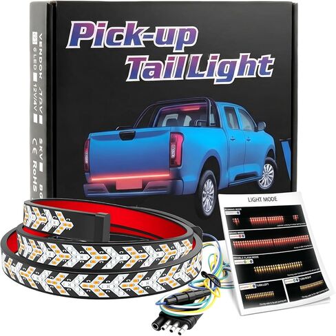 60 Inch LED Tailgate Light Bar Strip, Strobe Tail Light Strips LED Bar Brake Reverse Turn Signal LED Strips, Red & Amber Sequential Lighting, Waterproof Flexible Tailgate Lights for Trucks Pickup Van in Kuwait