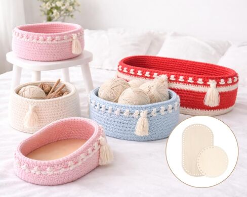 DS. DISTINCTIVE STYLE 5Pcs Wooden Basket Bottom for Crochet, Wood Base for Basket Weaving Supplies Knitting Craft in Kuwait