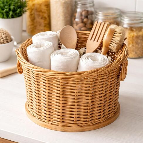 PEDDIG SHOP Two-Handle Storage Basket Weaving Kit – DIY Natural Rattan Craft Set with Pre-Drilled Wooden Base – Illustrated Instructions in English and Spanish – Practical Home Décor Organizer in Saudi Arabia
