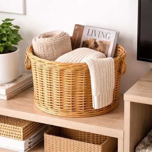 PEDDIG SHOP Two-Handle Storage Basket Weaving Kit – DIY Natural Rattan Craft Set with Pre-Drilled Wooden Base – Illustrated Instructions in English and Spanish – Practical Home Décor Organizer in Saudi Arabia