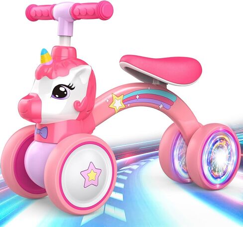 Unicorn Baby Balance Bike Ride on Toys for 1 2 Year Old, Toddler Bike, Birthday Gifts for 1 2 Year Old Girls, Colorful Lighting Silent Wheels, No Pedal, Safe Baby First Bike & Birthday Gift in Kuwait