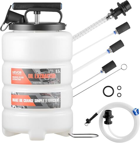 VEVOR Fluid Extractor, 9.5 L Capacity, Manual Vacuum Oil Extractor Pump with 59 in Long Horse & Three 47 in Extension Tubes, Oil Change Pump with HDPE Tank for Cars, Lawn Mowers, Boats, Motorcycles in Kuwait