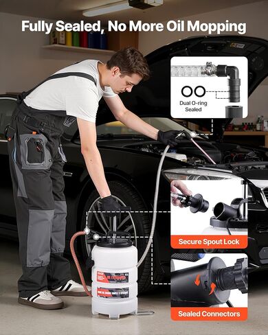 VEVOR Fluid Extractor, 9.5 L Capacity, Manual Vacuum Oil Extractor Pump with 59 in Long Horse & Three 47 in Extension Tubes, Oil Change Pump with HDPE Tank for Cars, Lawn Mowers, Boats, Motorcycles in Kuwait