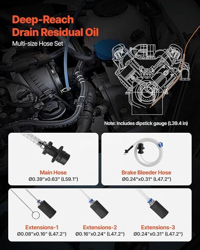 VEVOR Fluid Extractor, 9.5 L Capacity, Manual Vacuum Oil Extractor Pump with 59 in Long Horse & Three 47 in Extension Tubes, Oil Change Pump with HDPE Tank for Cars, Lawn Mowers, Boats, Motorcycles in Kuwait