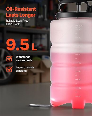 VEVOR Fluid Extractor, 9.5 L Capacity, Manual Vacuum Oil Extractor Pump with 59 in Long Horse & Three 47 in Extension Tubes, Oil Change Pump with HDPE Tank for Cars, Lawn Mowers, Boats, Motorcycles in Kuwait