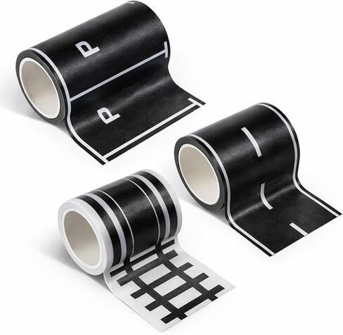 Race Track Tape, Road Tape for Toy Cars Track-Tape Sticks to Flat Surfaces No Residue for Birthday Party Racing Party Decoration (3 PCS 1.9x197/3x118) in Kuwait