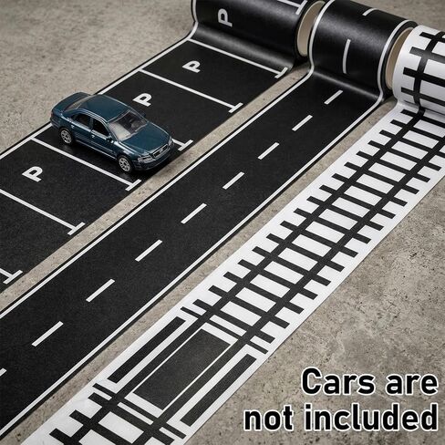 Race Track Tape, Road Tape for Toy Cars Track-Tape Sticks to Flat Surfaces No Residue for Birthday Party Racing Party Decoration (3 PCS 1.9x197/3x118) in Kuwait
