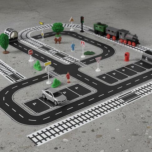 Race Track Tape, Road Tape for Toy Cars Track-Tape Sticks to Flat Surfaces No Residue for Birthday Party Racing Party Decoration (3 PCS 1.9x197/3x118) in Kuwait