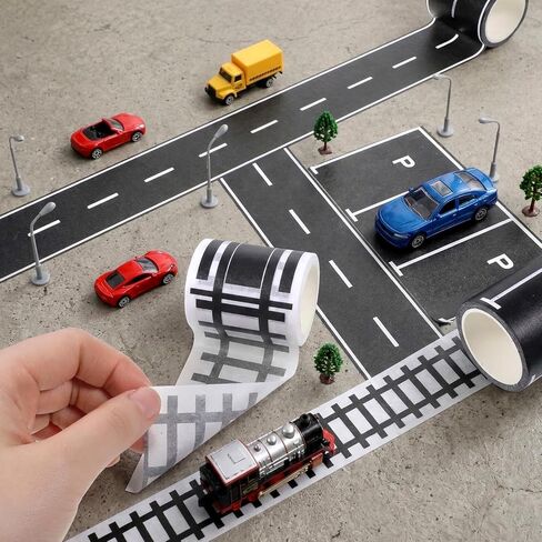 Race Track Tape, Road Tape for Toy Cars Track-Tape Sticks to Flat Surfaces No Residue for Birthday Party Racing Party Decoration (3 PCS 1.9x197/3x118) in Kuwait