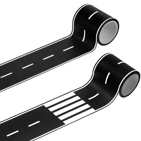 2 Pack Roadway Tape, Black Road Track Tape, 32.8 Ft Long x 2 In Wide Toy Car Track Roadway Finish Line Tapes, No Residue Easy to Tear Table Runner Road Sticker for Race Car Birthday Party Decorations in Kuwait