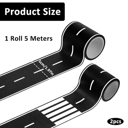 2 Pack Roadway Tape, Black Road Track Tape, 32.8 Ft Long x 2 In Wide Toy Car Track Roadway Finish Line Tapes, No Residue Easy to Tear Table Runner Road Sticker for Race Car Birthday Party Decorations in Kuwait