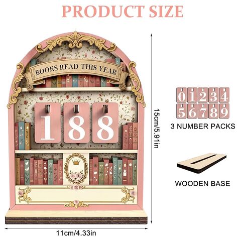 Books Read This Year Counter Wooden Book Tracker Sign with Number Tiles, Bookshelf Reading Progress Counter Decor, Book Lover Gift for Reader Librarian Teacher Book Club in Kuwait