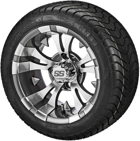 RM Cart 12" Warlock Black/Machined on 215/40-12 LSI Elite Tires (Set of 4) | Golf Cart Tires and Wheels Combo with Standard Lug Nuts in Kuwait