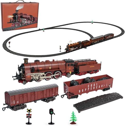 Alloy Electric Train Model Set, Christmas Classical Steam Locomotive Model with Long Track, Lights & Sounds - Realistic Toy Train Gift in Kuwait
