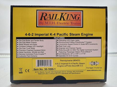 م.ث. القطارات الكهربائية MTH RAILKING PRR 4-6-2 Imperial K-4 Pacific STEAM Engine O Gauge 30-1899-1 in Kuwait